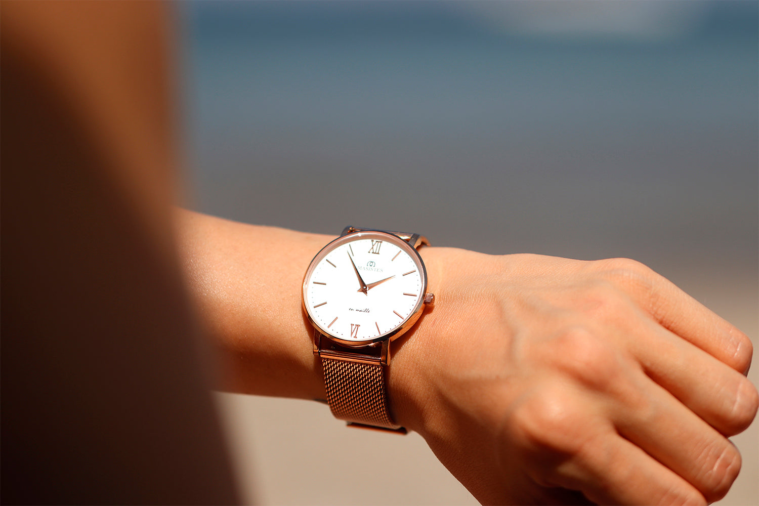 Masistes Classic en-Maille, 36 mm Schweizer Quarzuhr, Roségold