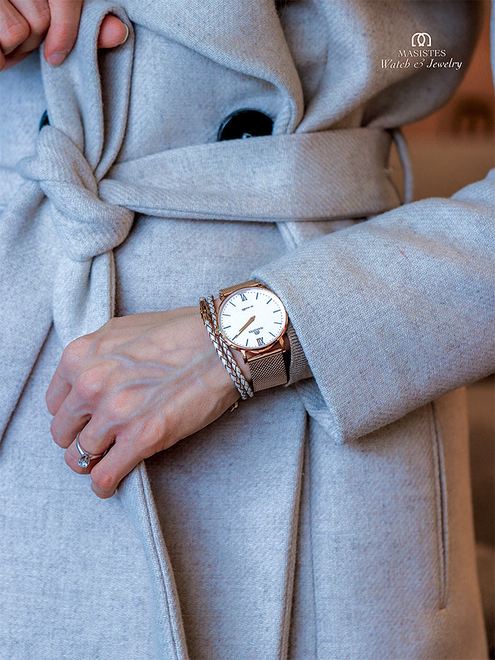 Masistes Classic en-Maille, 36 mm Schweizer Quarzuhr, Roségold