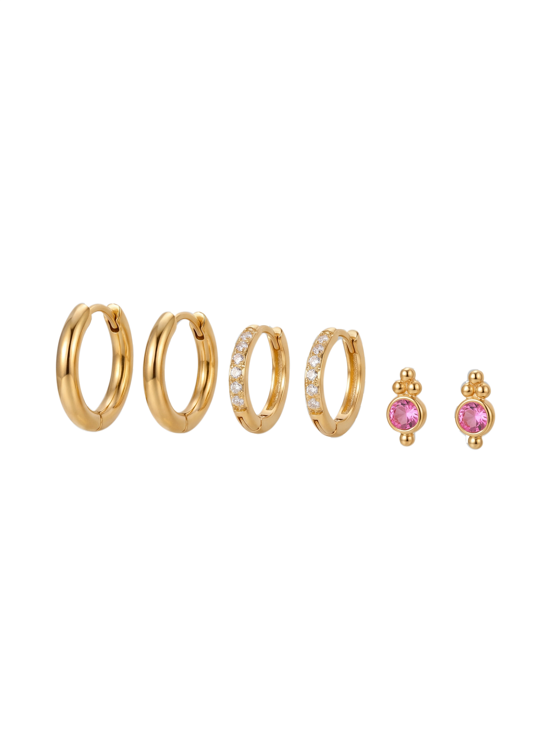 LAYERED RUBY & DIAMOND EARRING SET | GOLD PLATED